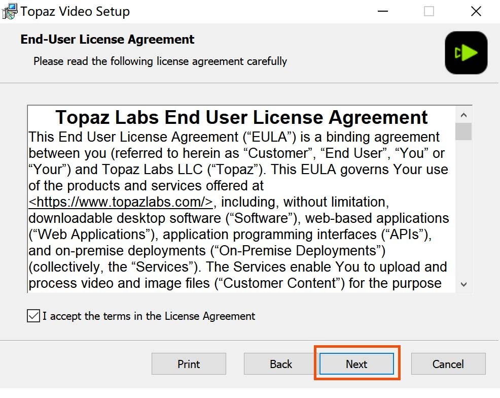 「I accept the terms in the License Agreement」にチェックを入れ