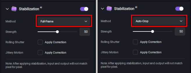 「stabilization」の設定