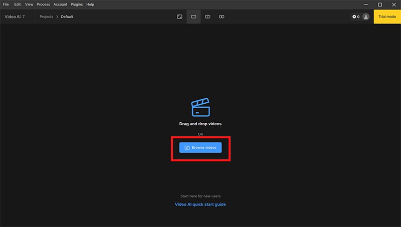「Browse videos」をクリックして動画を読み込み