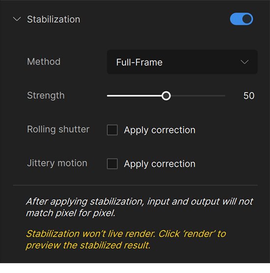 「Stabilization」の設定