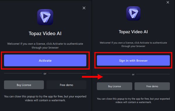 Topaz Video AI登録の画面