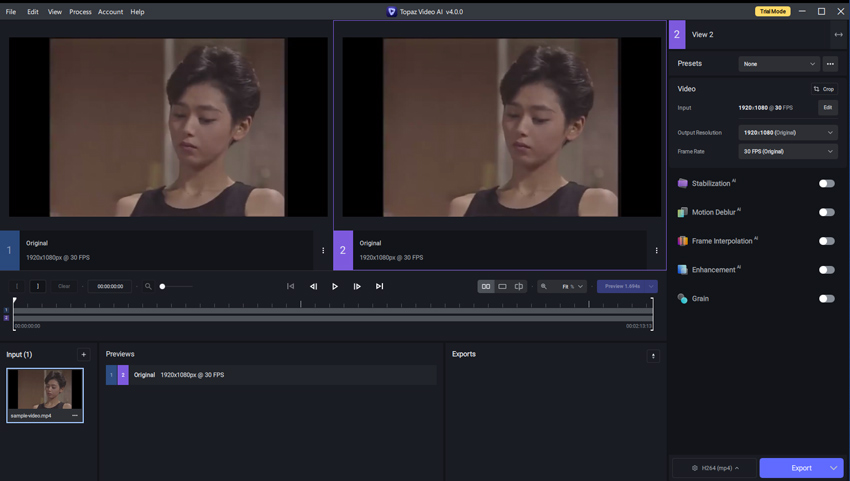 Topaz Video Enhance AIで動画を拡大するstep2