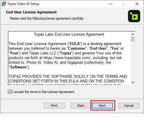 「I accept the terms in the License Agreement」にチェックを入れ