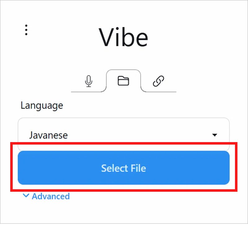 「Select File」から文字起こししたい動画を読み込む