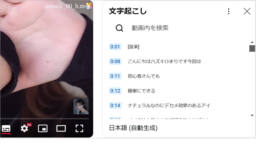 動画の内容がテキストで表示され