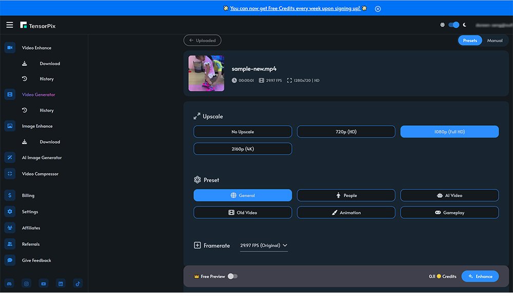 動画アップスケーリングサイト:TensorPix