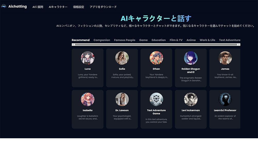 ログインなしのキャラクターと会話できるサイト:Aichatting