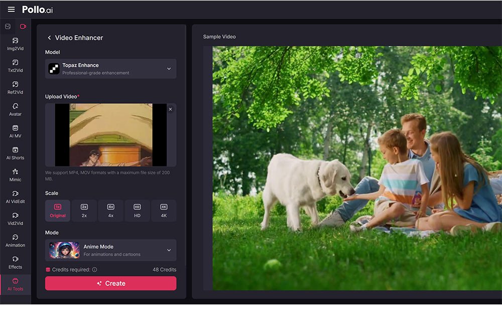無料プランあるおすすめのアニメ高画質化サイト:Pollo.ai