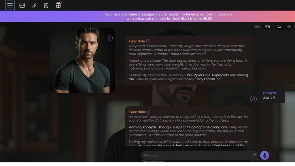 無料で試せるAI彼氏に特化したサイト:Kindroid
