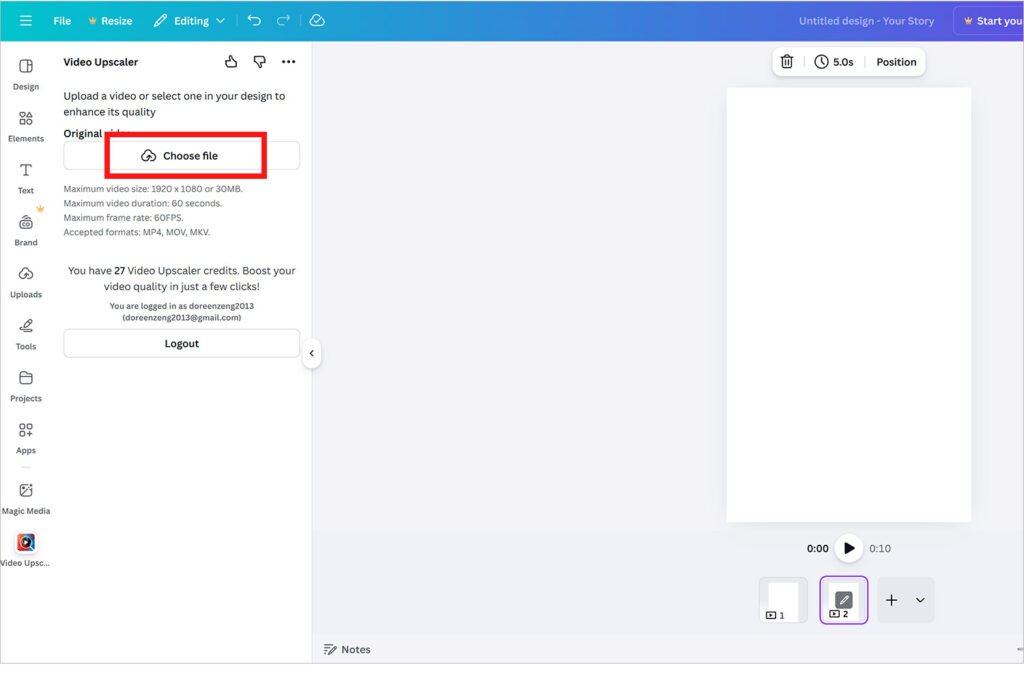 補正したい動画をCanvaにアップロード