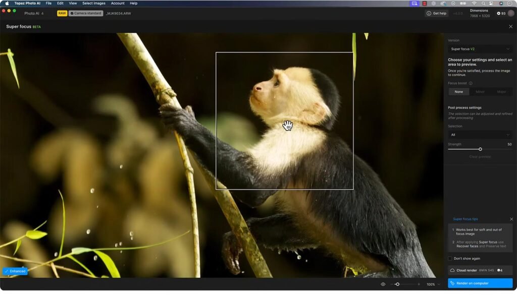 プレビュー画面で補正したい焦点部分を指定する